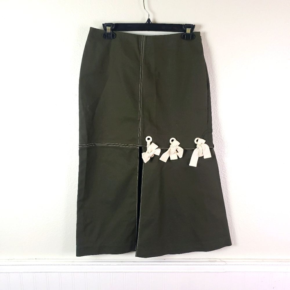 Portspure Women's Olive Green Unqiue and Rare Tied Bow Midi Skirt Size 42/US 06